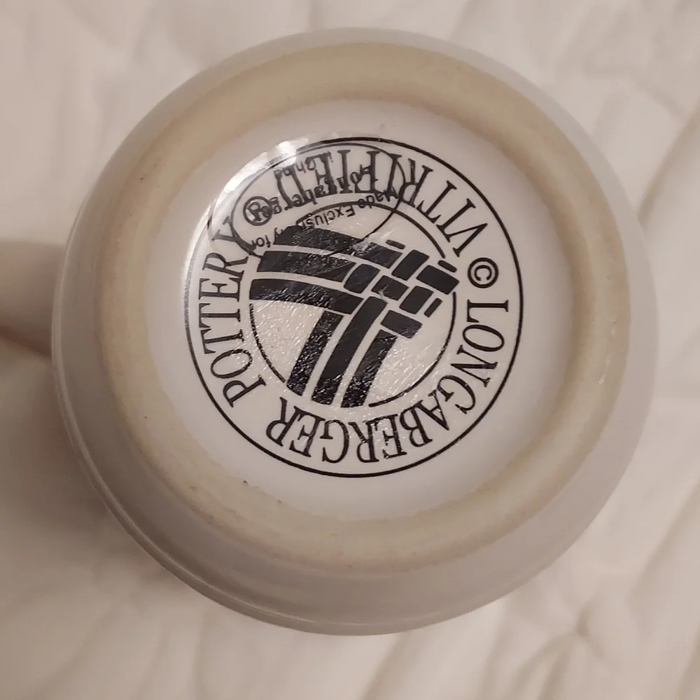 Longaberger White Floral Travel Mug with Pink and Green Accents